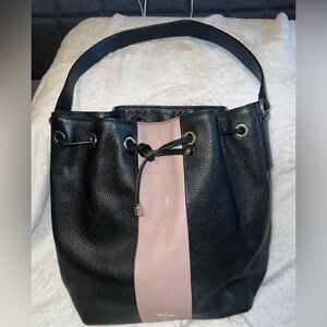 Kate spade black and pink striped bucket shoulder bag